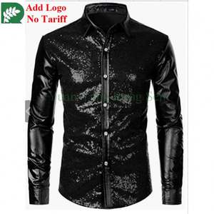 Camicie da uomo eleganti a maniche lunghe con paillettes lucide, camicie formali stampate personalizzate per feste e cerimonie. - Product Image 1