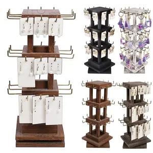 elegant wooden craft rotating jewelry bracelet necklace earring display stand wood tower rack organizer holder for store