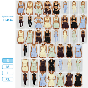 TZ4514 Ensemble de yoga style nude, tenue de <span class=keywords><strong>sport</strong></span> moulante à plis torsadés, soutien-gorge de <span class=keywords><strong>sport</strong></span> profond en <span class=keywords><strong>U</strong></span>, jupes courtes, leggings, ensemble de yoga 2 pièces - Product Image 5