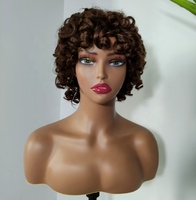 KEMY Perruques Courtes Afro Crépues Ombrées Brunes en Cheveux Humains Vierges Brésiliens Remy pour Femmes, Fabriquées à la Machine, Densité 150% avec Frange
