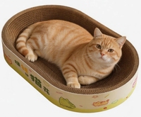 Griffoir pour chat en carton ondulé en forme de bateau ovale, motif chaton de dessin animé mignon, lit de repos pour chat à double usage, tapis de meulage des griffes, jouet pour chat