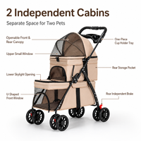 Poussette double pour animaux de compagnie, pour 2 chiens ou chats, pliable, à deux niveaux, imperméable, chariot à 4 roues, pliage à une main, maille respirante, double