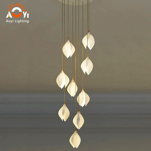 Lustre <span class=keywords><strong>en</strong></span> verre à pétales artistiques, élégant et à plusieurs niveaux, pour hall d'hôtel - Product Image 3