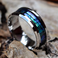 Ouyuan Bijoux Argent Plaqué 8mm Carbure De Tungstène Anneau Abalone Shell Incrustation Bandes De Mariage Cadeau De Fiançailles