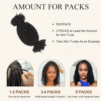 Cheveux Humains Originea 100% Non Traités Afro Twist Printaniers Bouclés Crépus en Gros 50 Grammes pour Tresses Micro Twist Extensions Capillaires