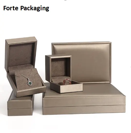 FORTE 2022 low MOQ Luxe discret PU leather vintage hot stamp custom logo jewelry boxes