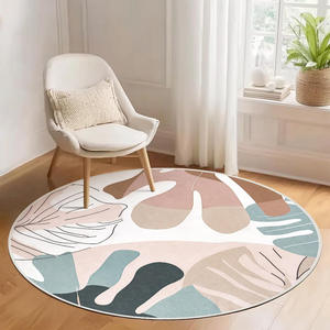 Alfombra Redonda de Terciopelo Cristal con Diseño Floral de 60 Pulgadas para Sala de Estar, Alfombra para Sofá, Fácil de Limpiar, Grosor Medio - Product Image 2