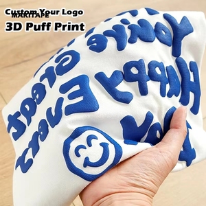 เสื้อยืดคอโอ ทรงฮิปฮอป สไตล์ลำลอง ผ้าคอตตอน 100% พิมพ์ลายนูน 3 มิติ โลโก้แบบพัฟ  ลายเรียบ - Product Image 1