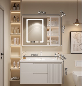 Meuble-lavabo mural moderne en MDF laqué avec mélamine, miroir intégré et lavabo en céramique pour hôtel - Product Image 3