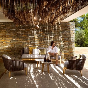 Divano <span class=keywords><strong>da</strong></span> Esterno in Teak e Rattan per <span class=keywords><strong>Giardino</strong></span>, Caffè all'Aperto, Villa, Sala Espositiva, Design Nordico, Combinazione di Divani <span class=keywords><strong>Mobili</strong></span> - Product Image 4