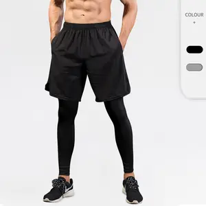 Collants en Spandex Sexy de Compression pour hommes, avec poche intégrée, pour le Fitness, course, sport, ensemble de deux pièces