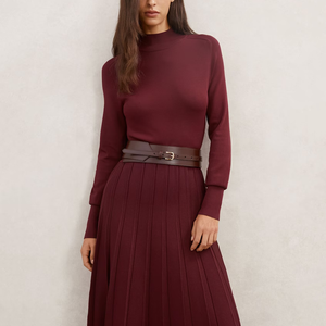 <span class=keywords><strong>Abito</strong></span> <span class=keywords><strong>in</strong></span> <span class=keywords><strong>Maglia</strong></span> Premium con Cintura per Donna, <span class=keywords><strong>Bordeaux</strong></span>, con Orlo Plissettato - Product Image 2