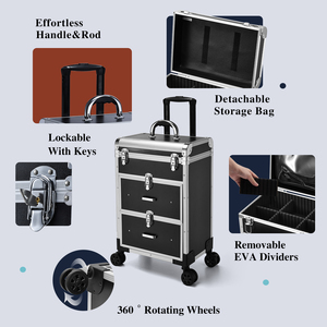 Large Cosmetic Trolley with <b>Makeup</b> Pouch Professional Rolling <b>Makeup</b> Train <b>Case</b> with Drawers Traveling Nail Organizer Train <b>Case</b> - Product Image 5