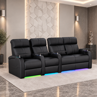 Ensemble de canapés, canapé deux places, canapé moderne en cuir véritable, fauteuil inclinable électrique en bois, canapé extensible électrique à gravité zéro, 7 couleurs LED, salon