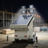 Tour d'éclairage solaire mobile sur remorque, levage manuel, mât télescopique de 9 m, alimentée par l'énergie solaire, pour chantier de construction