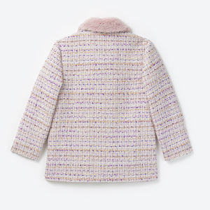 Blazer élégant en tweed violet avec col en fourrure Veste mode d'hiver pour adolescentes Manteaux et vêtements d'extérieur pour enfants - Product Image 3