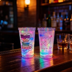 16oz Durable <b>Double</b> <b>Wall</b> PP Tumbler with Light-up Feature Lid & Straw Eco-Friendly & Food Safe Reusable for Events Made Zhejiang - Product Image 3