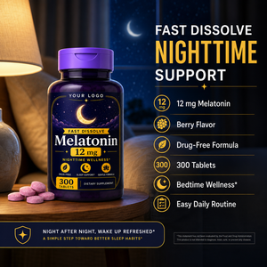 Etiqueta Privada OEM, Certificado GMP, 12 mg de Potencia, Vegetariano, Apoyo Nocturno, Sueño Reparador, Relajación, Melatonina, Tableta de Disolución Rápida - Product Image 3