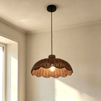 Lustre suspendu en rotin et fer réglable en hauteur Langde pour salon, hôtel, salle à manger et chambre - Installation facile