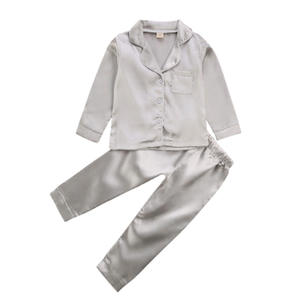 Pyjama personnalisé pour bébé garçon et fille, haut en soie, pantalon, manches longues, ensemble court en satin uni, chemise de nuit, ensemble de vêtements de nuit pour enfant en deux pièces - Product Image 3