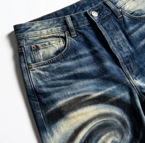 Jean évasé délavé dégradé bleu et blanc pour homme WangSheng, style vintage Y2K streetwear hip-hop décontracté, unisexe - Product Image 4