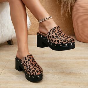 รองเท้าแตะส้นสูงแฟชั่นพิมพ์ลายเสือดาวรองเท้าแตะส้นสูงของผู้หญิง - Product Image 4