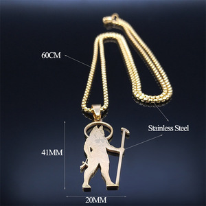 Collana con Ciondolo a Forma di Scultura del Dio <span class=keywords><strong>Sciacallo</strong></span> Egizio in Acciaio Inossidabile Placcato Oro e Argento, Amuleto Mitologico, Gioiello da Collo con Catena a Maglia Box per Uomo - Product Image 5