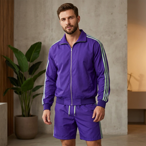 Ensemble de survêtement pour homme violet, veste zippée et short, vêtements de sport décontractés, vêtements d'équipe, logo personnalisé OEM - Product Image 2