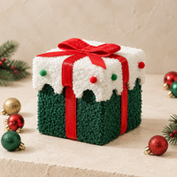 Boîte cadeau de Noël avec nœud en ruban de satin, polaire, 12x12x12cm, rouge, vert, blanc, cube, carré, conteneur de rangement, emballage