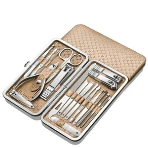 19pcs Professional Portable Manicure Pedicure Set Stainless Steel Nail Clipper Kit Nail Cutters Scissors Beauty Tool With PU Bag