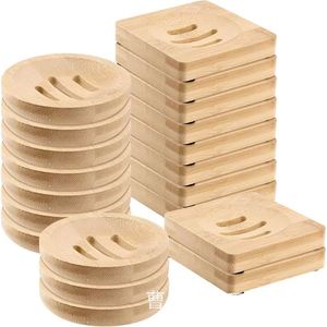 Wooden <b>Soap</b> Dish Square And Round Natural Wood Minimalist Design For Bathroom Decor - Product Image 1