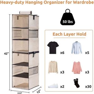 Hanging Closet Organizer Single Reversible Dustproof Folding <b>Shelves</b> Wardrobe Clothes Sweater Handbag Storage Garage Foldable - Product Image 4