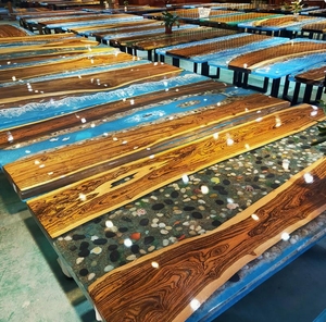 Mesa de Resina Epoxi Hecha a Mano con Diseño de Playa Oceánica, Superficie de Madera Natural, Mesa de Río Única para el Hogar u Oficina, Muebles de Lujo - Product Image 6