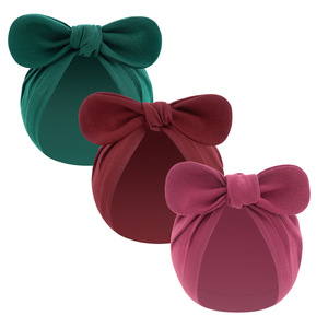 Newborn Baby Hat With <b>Bow</b> Knot Solid Color Cotton Foldable Bonnet For Spring Autumn Unisex Casual Style - Product Image 3