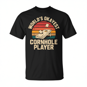 T-shirt Worlds Okayest Cornhole Player au design rétro, unisexe, à manches courtes et col rond pour adulte - Product Image 2