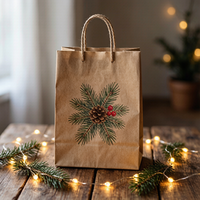 Sac en papier kraft imprimé écologique pour Noël, sac de transport brun avec poignées, emballage cadeau de Noël personnalisé, sac de shopping