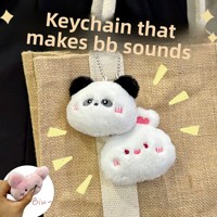 Porte-clés pendentif figurine animale en peluche courte brodée, avec fonction couineuse et ornement pour sac à dos