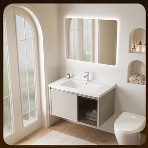Nouvelle armoire de salle de bain simple avec lavabo en ardoise, lavabo en céramique intégré, meuble de salle de bain - Product Image 6