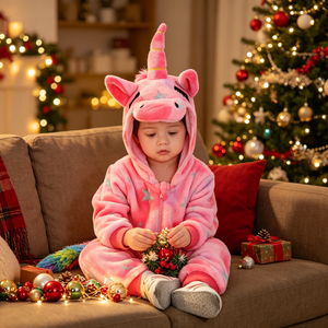 Tuta in pile rosa con stelle e <span class=keywords><strong>unicorno</strong></span> per bambini, autunno inverno, Halloween, carnevale, abbigliamento da gioco, performance sul palco, tuta cosplay con cappuccio - Product Image 5