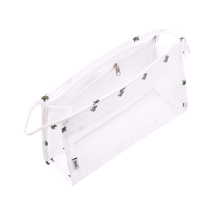 Hot sale women travel korean transparent canvas cosmetic bag with clear mesh window