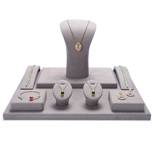 DIGU produttore di lusso in velluto grigio in microfibra espositore vetrina Set anello collana Stand per negozio di gioielli al dettaglio vetrina - Product Image 3