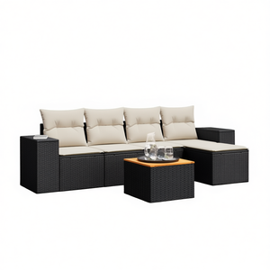 Ensemble de canapés de patio modulaires en rotin PE noir avec coussins en mousse haute densité, mobilier de jardin extérieur, design contemporain, imperméable - Product Image 1