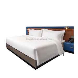 Modern 3 Star Hotel Bedroom Furniture Set Customized <b>Queen</b> King <b>Size</b> Wooden <b>Bed</b> Frame with Integrated Headboard & Nightstand - Product Image 3