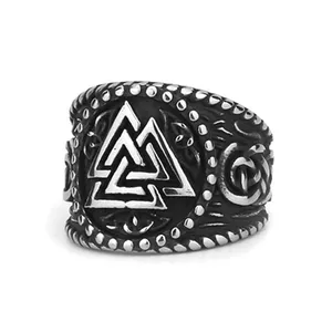 Fashion Hip Hop Ring Stainless Steel Nordic Viking Odin Triangle Rune Ring Men Celtic Knot Ring for Viking Charm Jewelry