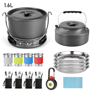 Outdoor Cooking Set 1.6L Pot Kettle Portable Foldable Cookware <b>Camping</b> Utensils with Cups Plates Cutlery Kit - Product Image 1