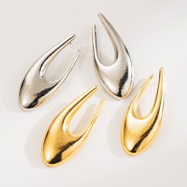 Classic Geometric Chunky Gold Earrings Simple ZA Vintage Metal Hollow Silver Earrings Jewelry Wholesale