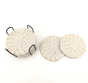 Wholesale 8-Piece Cotton Woven Absorbent Set <b>Drink</b> <b>Coasters</b> with Holder <b>for</b> Home Decor Tabletop - Product Image 6