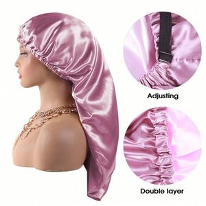 Bonnet en satin extra large personnalisé pour cheveux bouclés, garde les cheveux en place toute la nuit avec bande à nouer et bouton, promotion, cadeau - Product Image 1