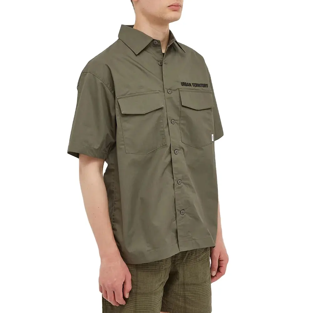 100% Cotton Chest Pockets Short Sleeve Mens Workwear Shirt Custom Embroidery Mens Button Up Shirt