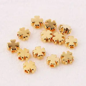 10Pcs/Bag Wholesale 18K Gold Brass Four Leaf Clover Crown Star Spacer Beads For Bracelets Necklace Jewelry Making Accessories